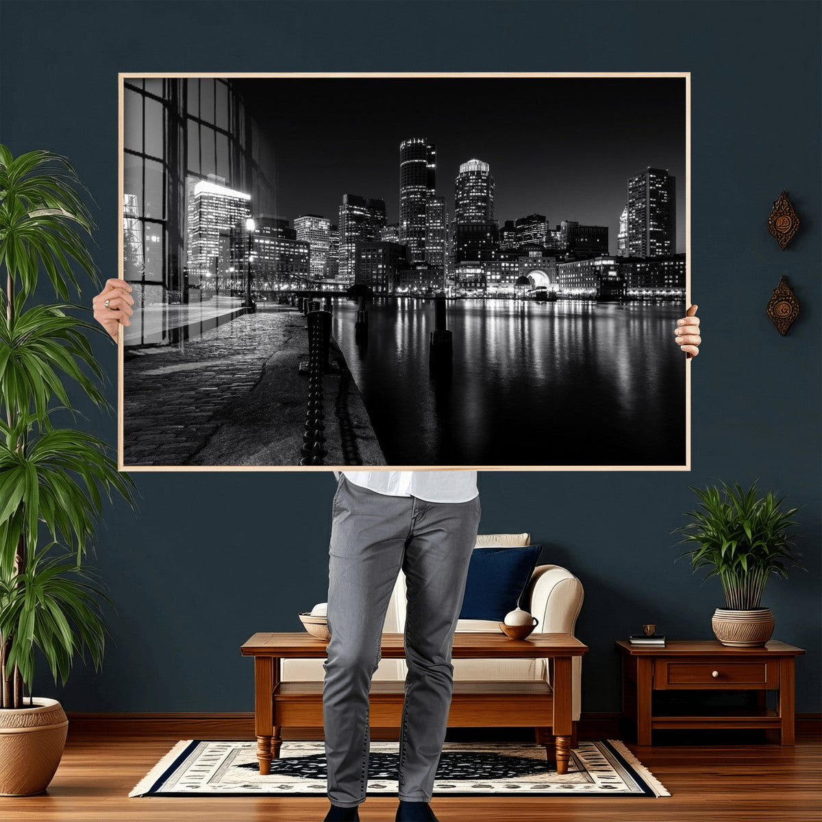Boston Wall Art Canvas Print, Boston City Downtown Night