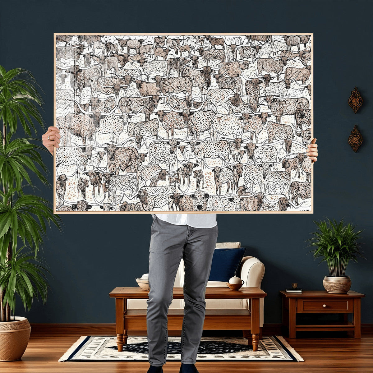 Abstract Texas Cow Wall Art Canvas Print - Farm Longhorn
