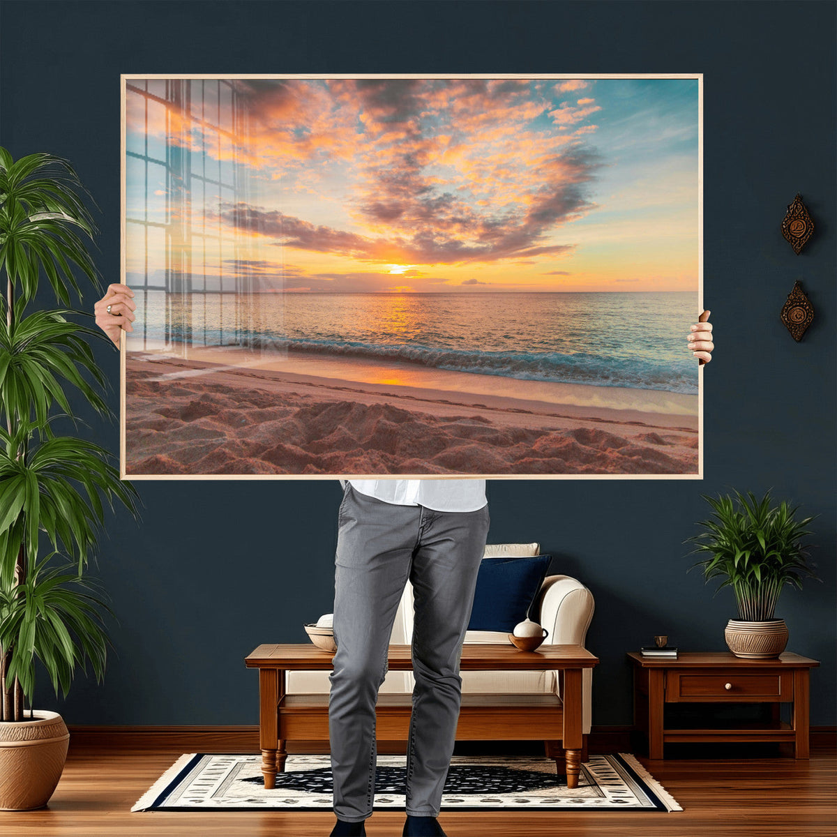 Sunset Beach Wall Art Canvas Print – Soft Coastal