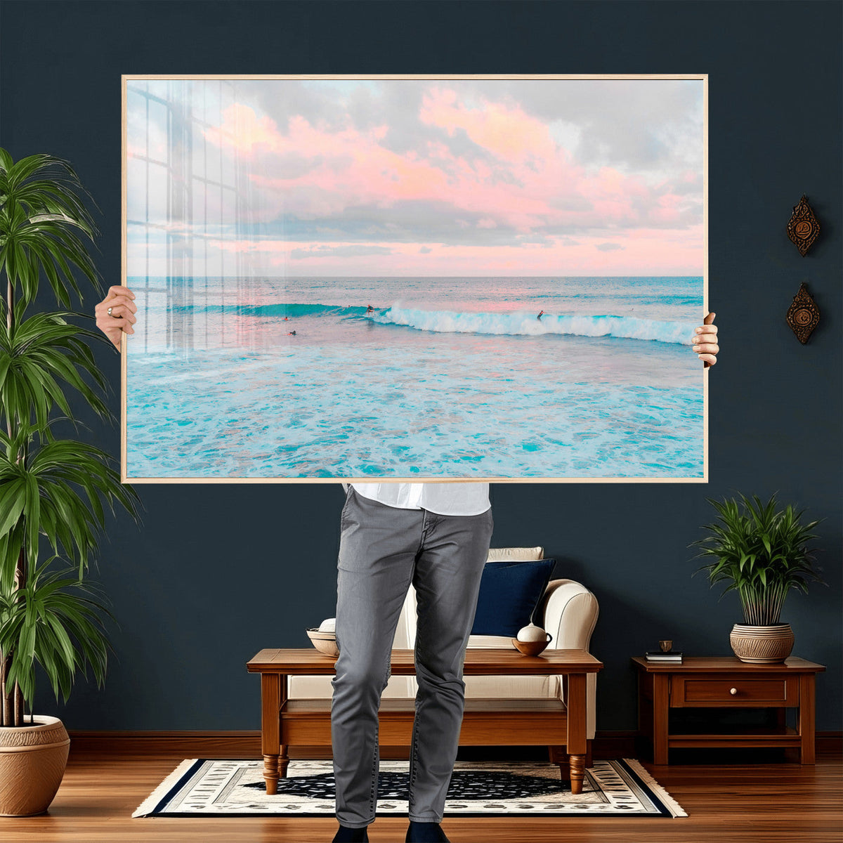 Ocean Wave Wall Art Canvas Print, Pastel Surf Seascape