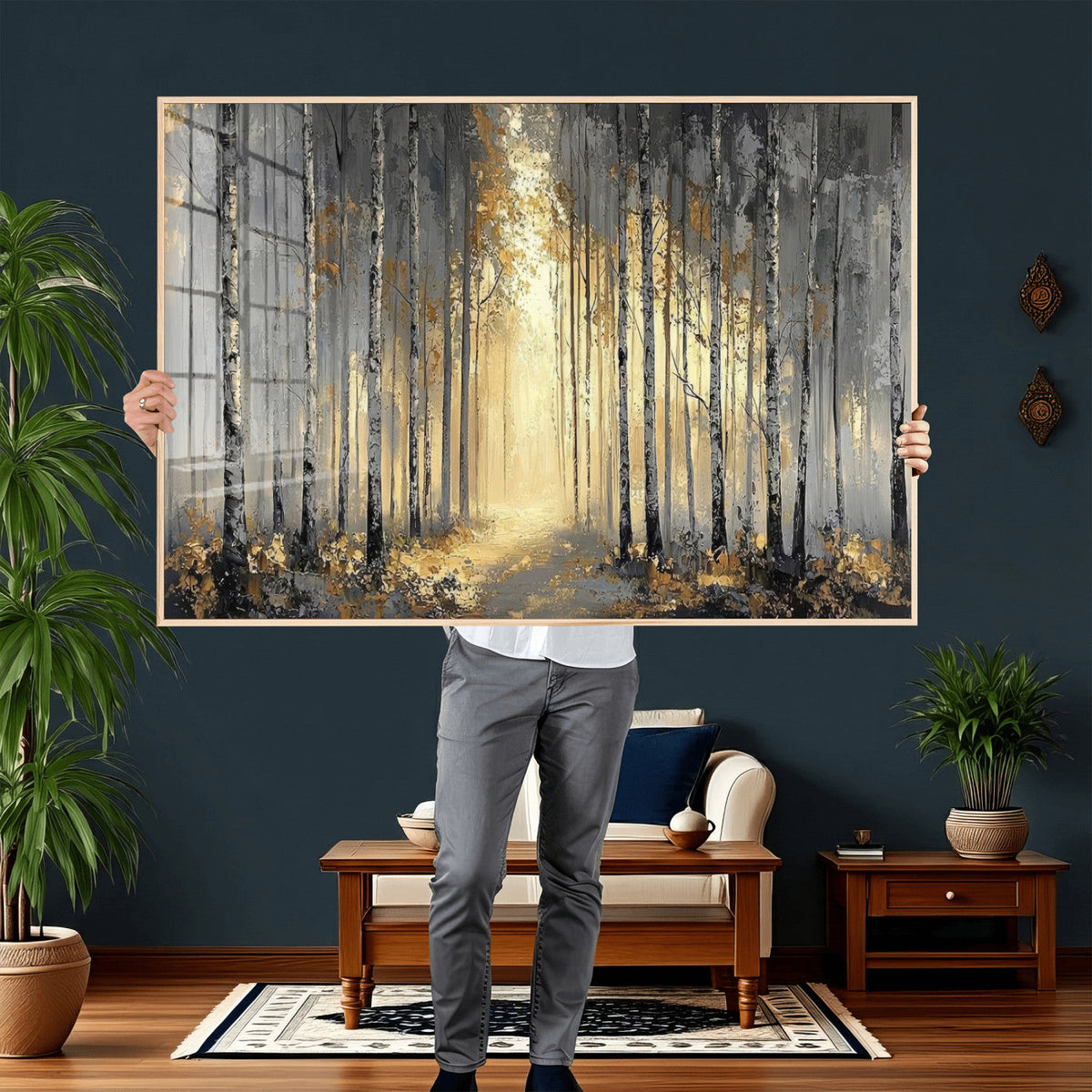 Abstract Birch Forest Wall Art Canvas Print – Modern Neutral