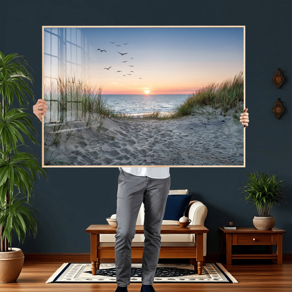 Sandy Dune Path Sunset Canvas Wall Art — Seagulls Beach
