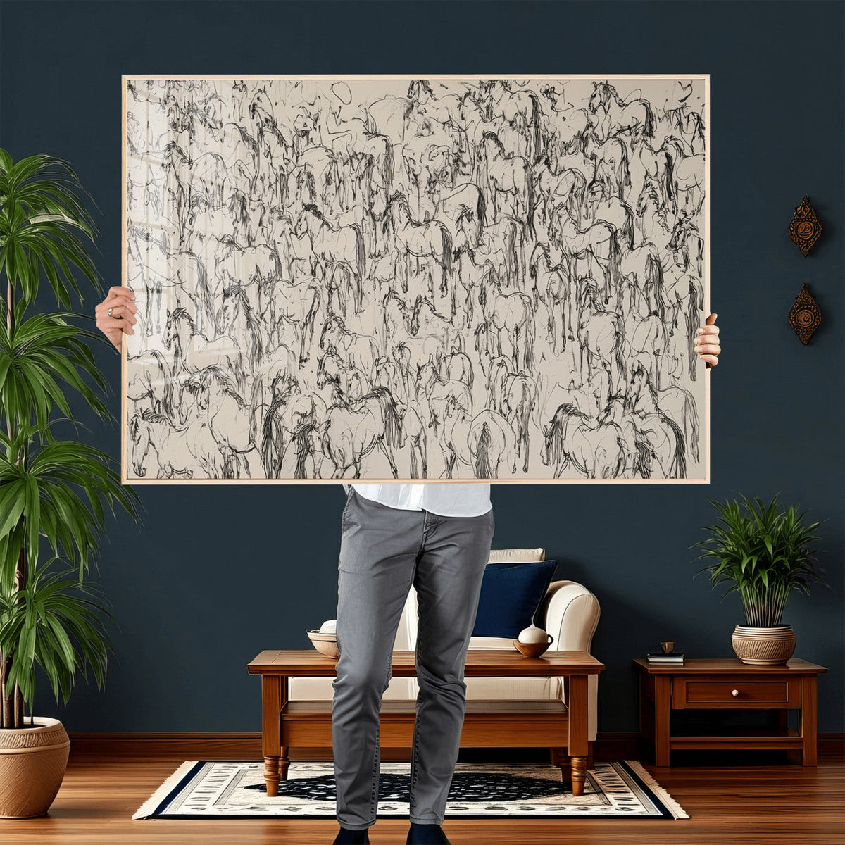 Abstract Horse Sketch Wall Art | Ready to Hang and Framed |