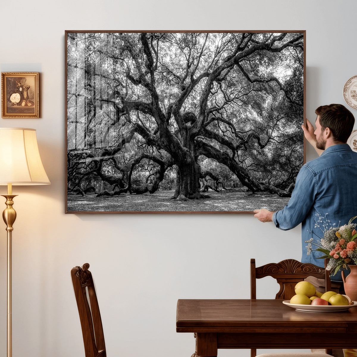 Black and White Old Angel Oak Tree Wall Art Canvas Print