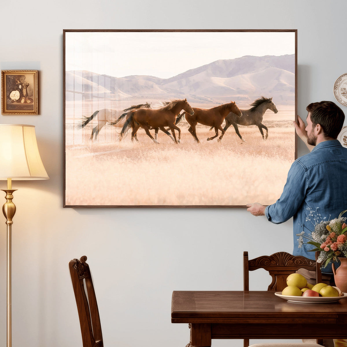 Wild Horse Wall Art Canvas Print – Framed Rustic Western Art