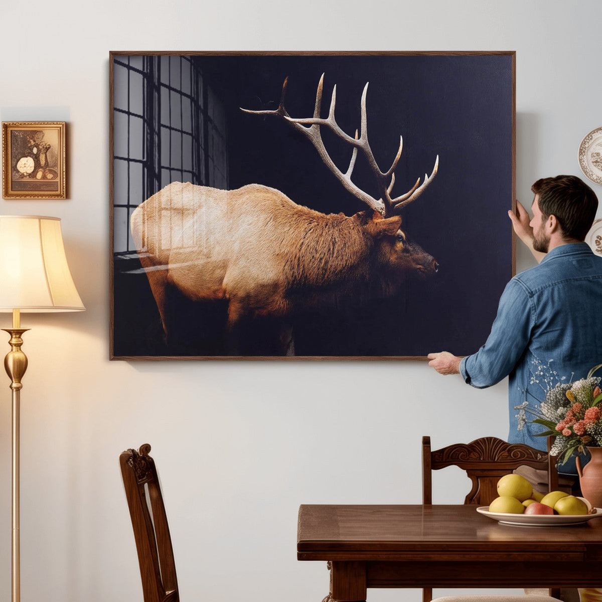 Rustic Elk Wall Art Canvas Print – Framed Moody Wildlife Art