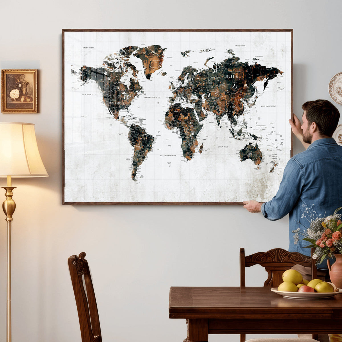 Large World Map Canvas Print – Framed Travel Map Wall Art