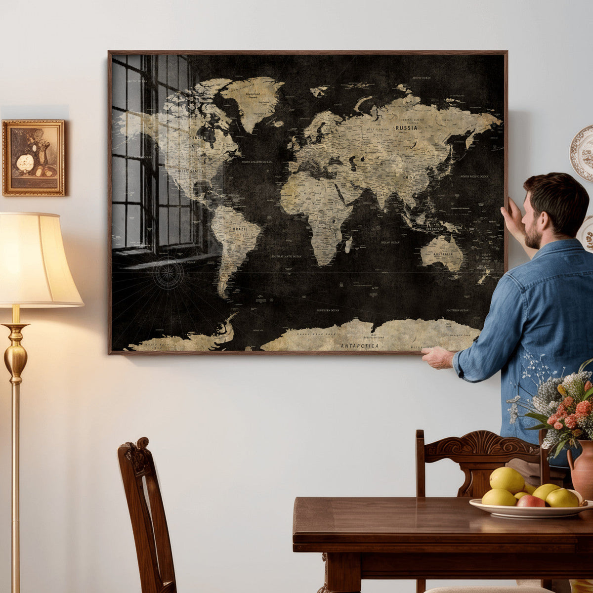 Push Pin World Map Canvas Wall Art Print, Interactive Travel