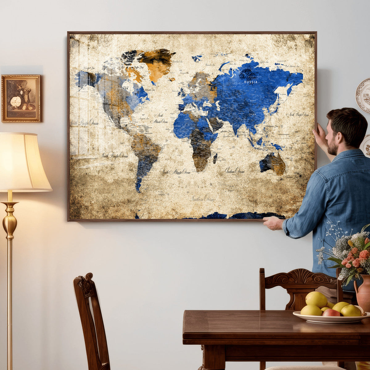 World Map Canvas Print – Colorful Abstract Travel Map,