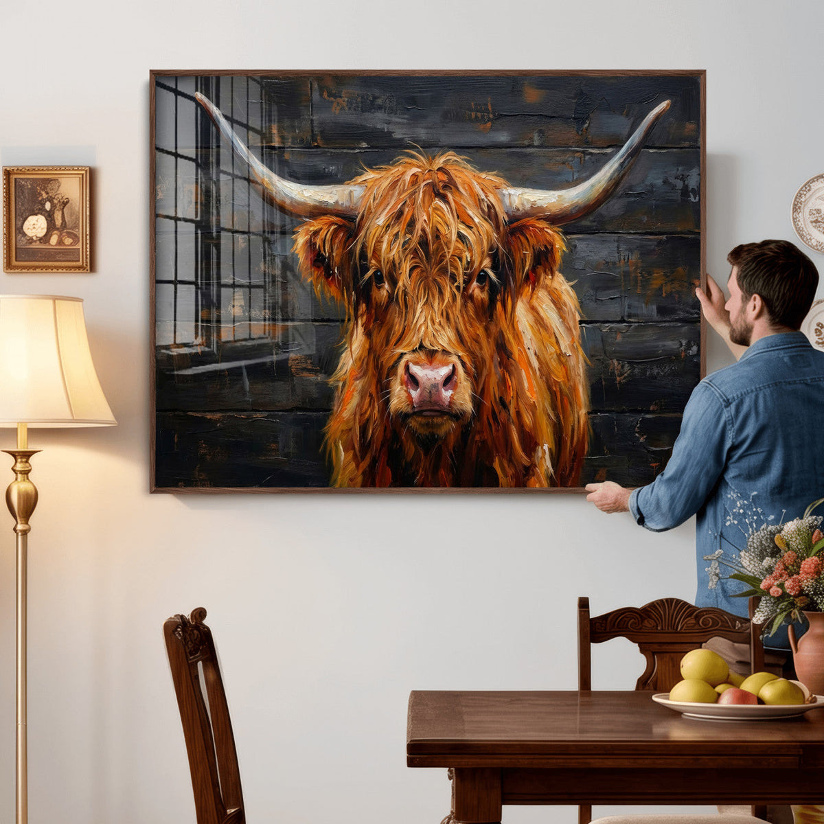Highland Cow Wall Art Canvas Print, Rustic Farm Animal