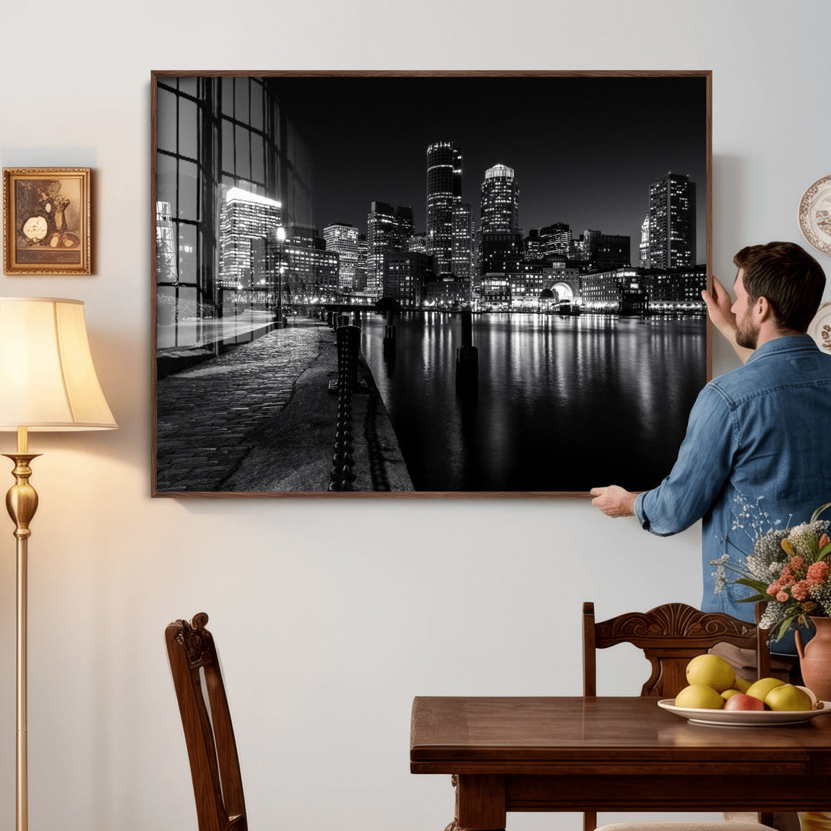 Boston Wall Art Canvas Print, Boston City Downtown Night