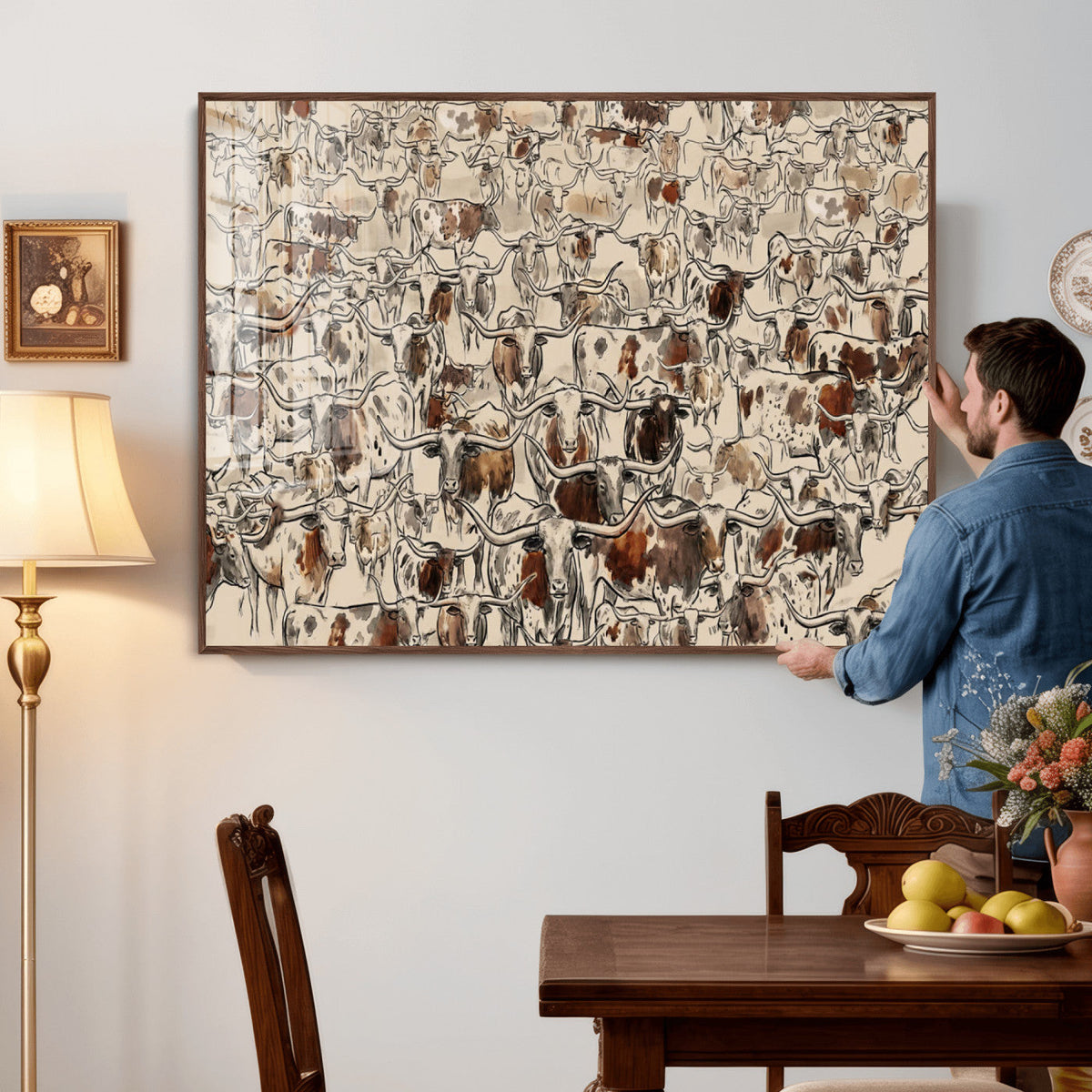 Abstract Longhorn Wall Art Canvas Print - Farm Animal