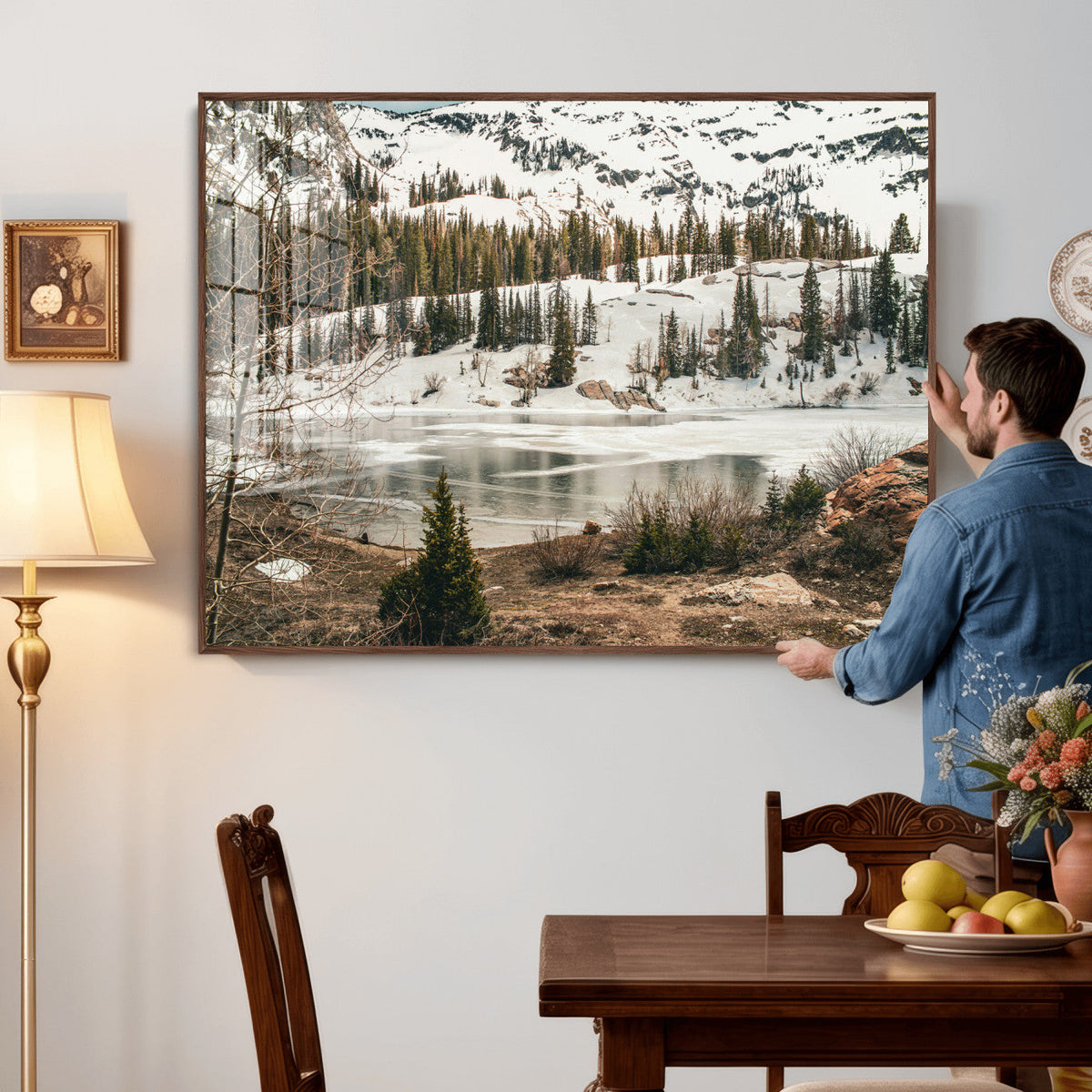 Snowy Mountain Landscape Wall Art Canvas Print, Alpine Pine