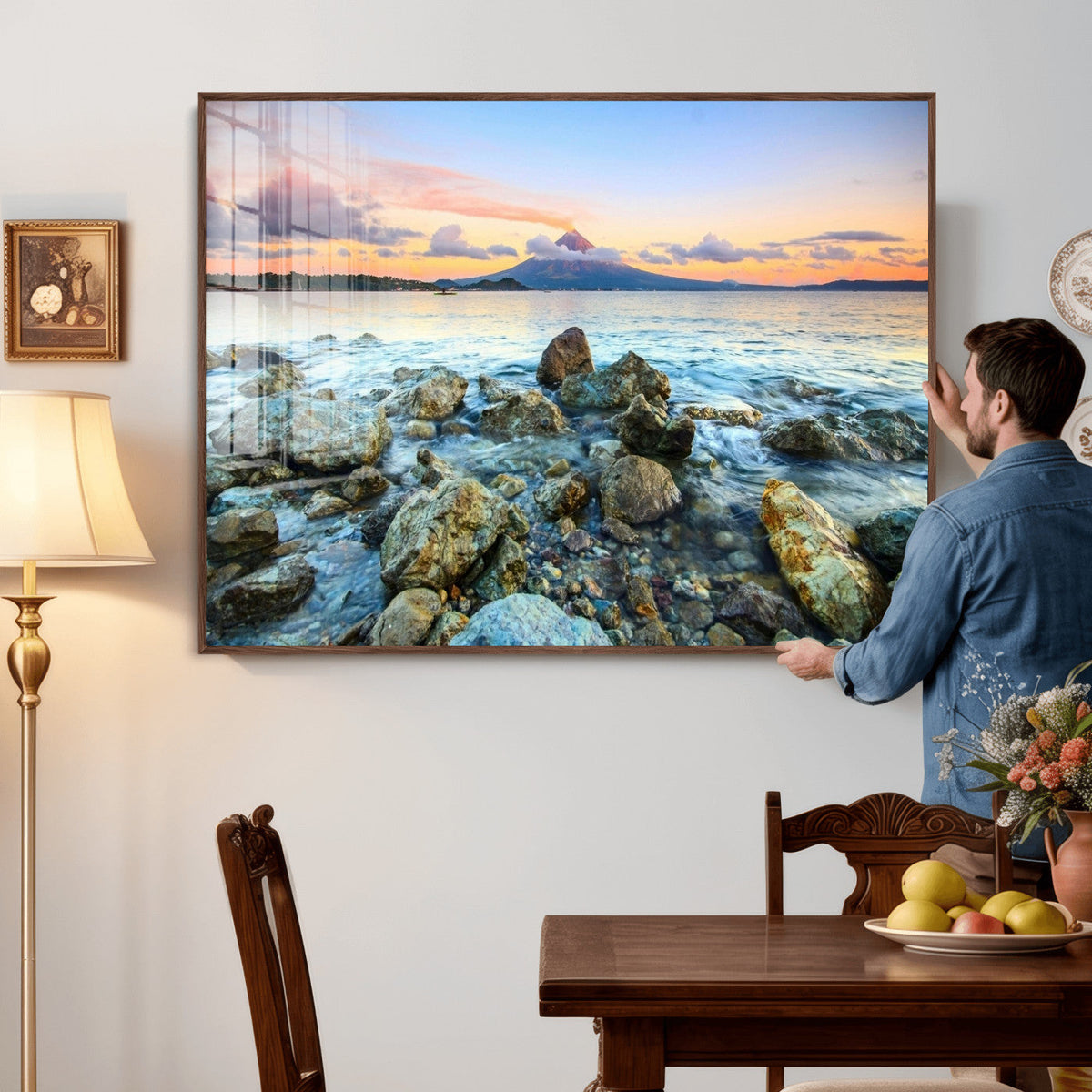 Mayon Volcano Seascape Wall Art Canvas Print, Tropical Ocean