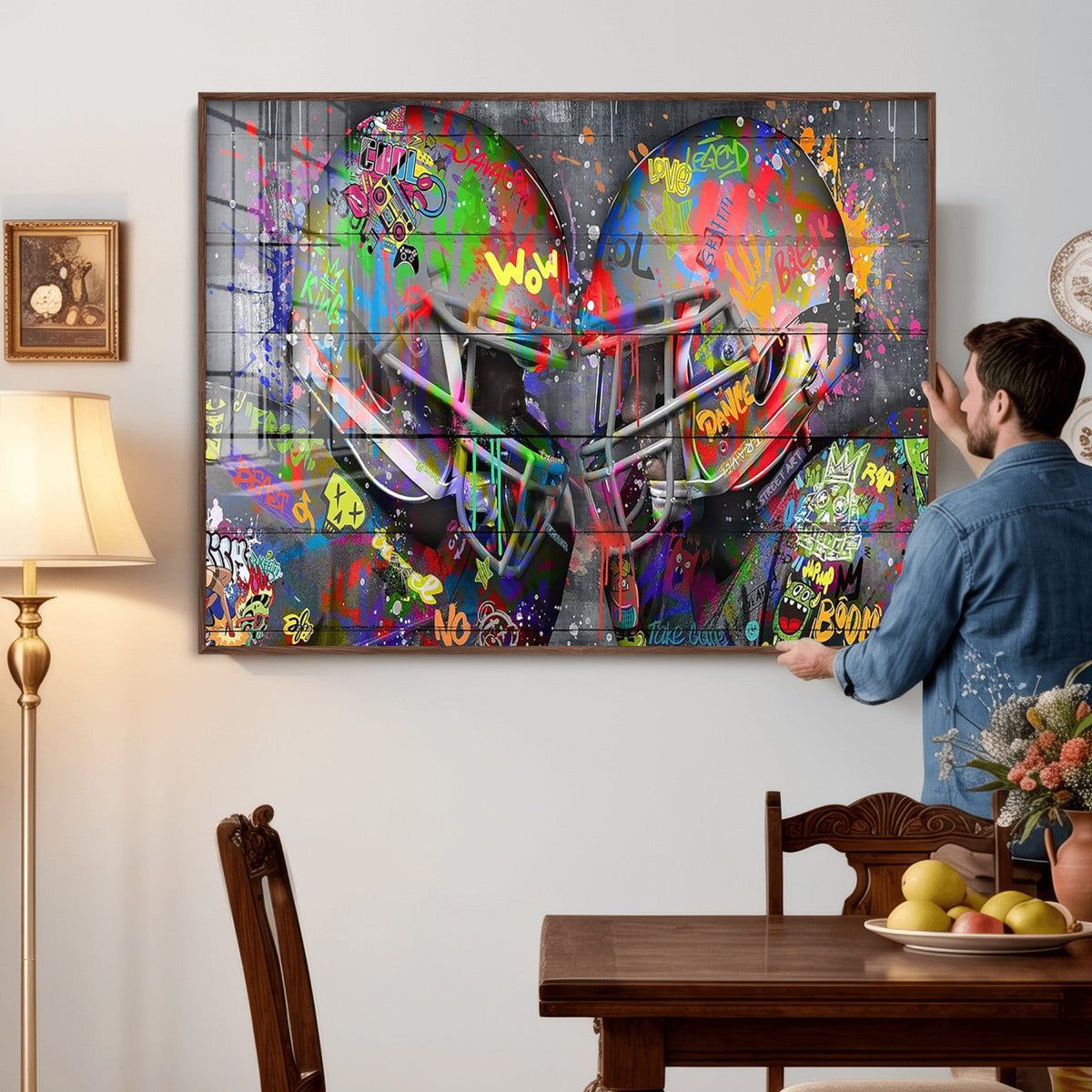Graffiti Football Helmets Wall Art Canvas Print, Urban