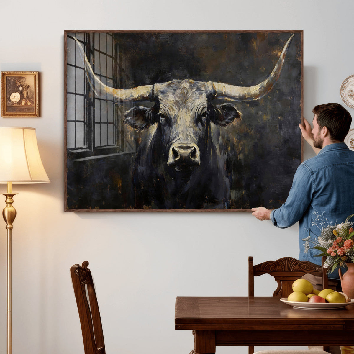 Rustic Longhorn Bull Wall Art Canvas Print – Vintage Western