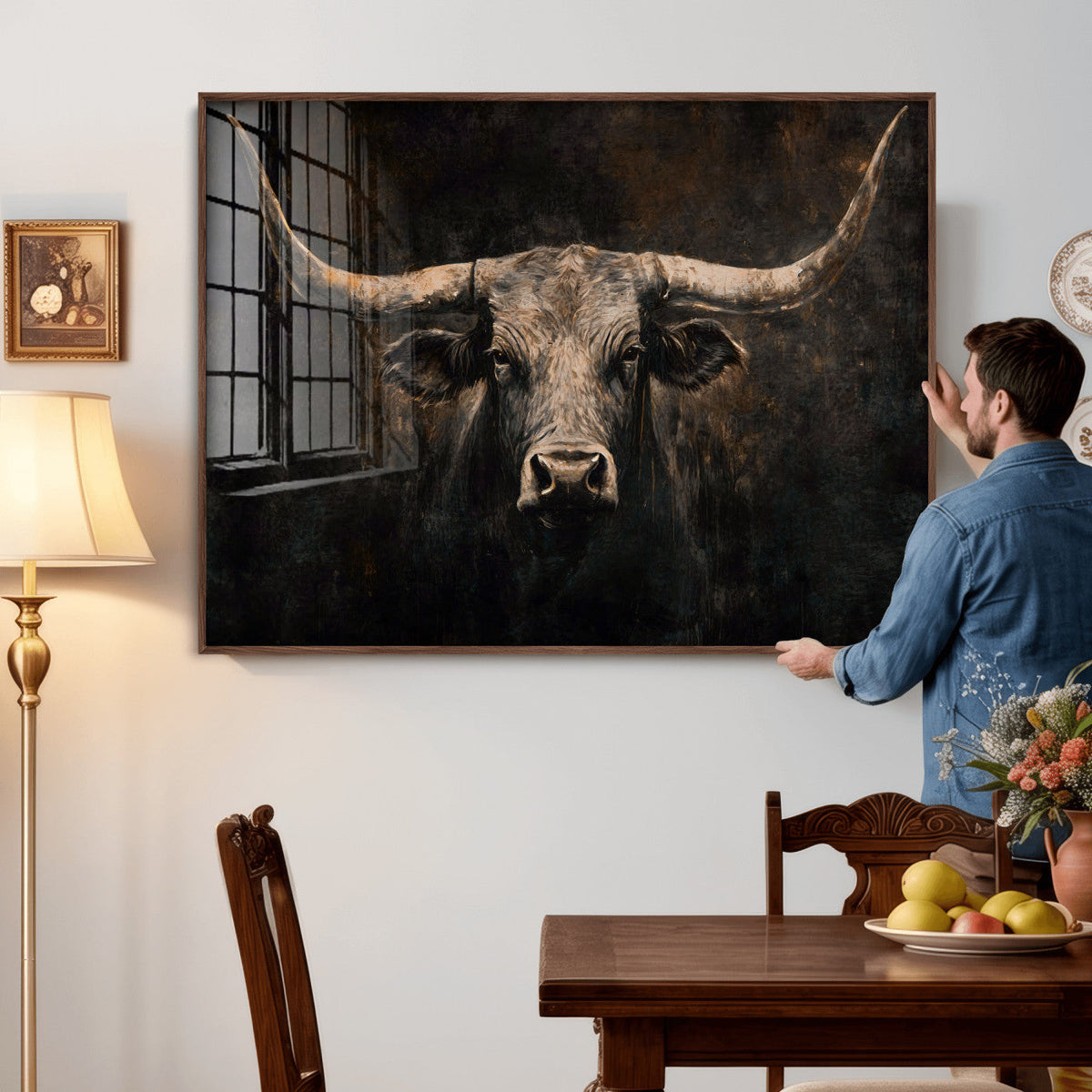 Vintage Longhorn Bull Wall Art Canvas Print – Rustic Western