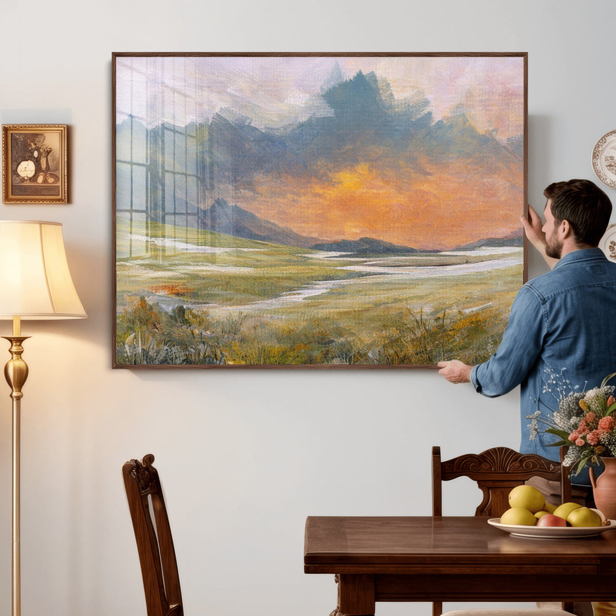 Mountain Sunset Wall Art Canvas Print Vintage Landscape
