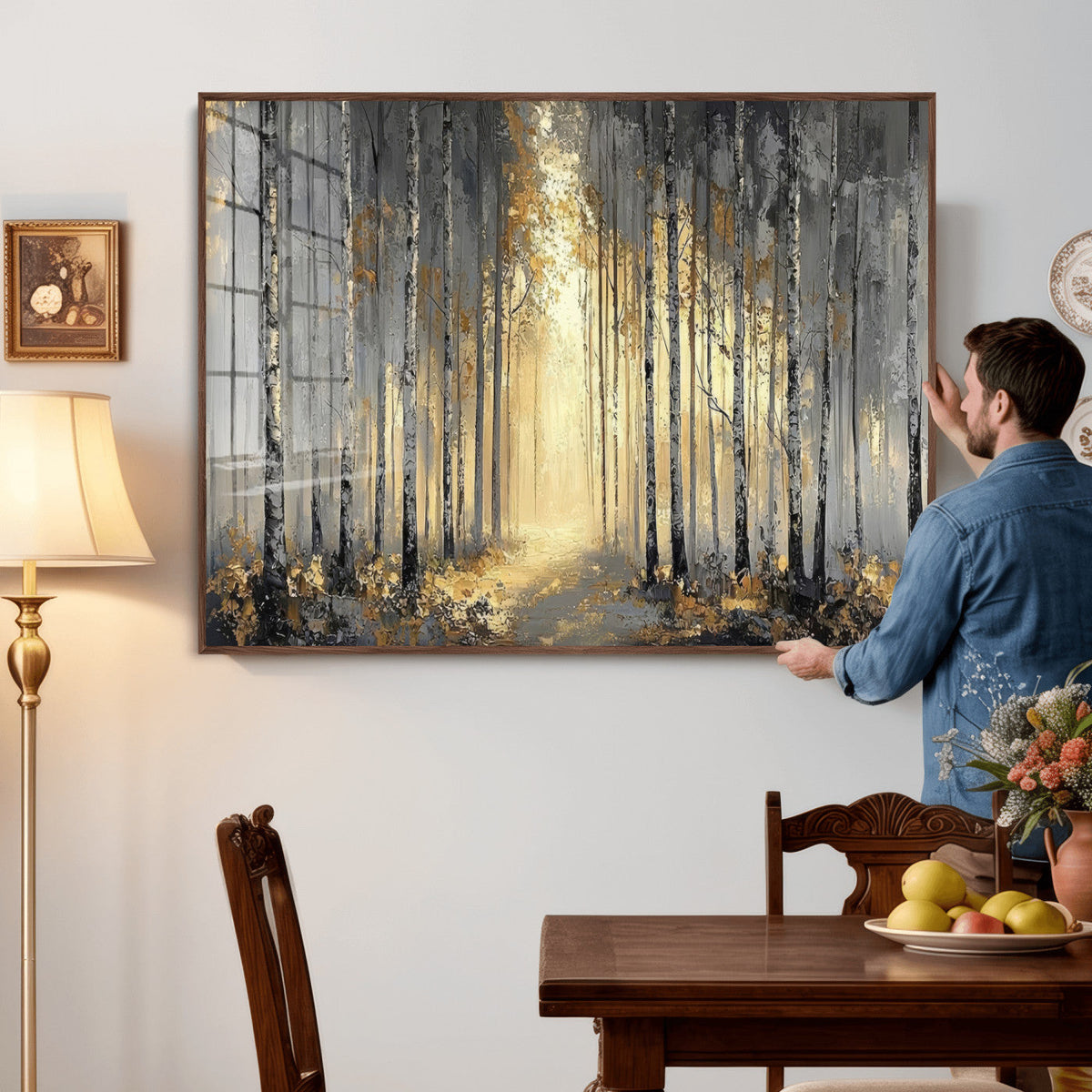 Abstract Birch Forest Wall Art Canvas Print – Modern Neutral