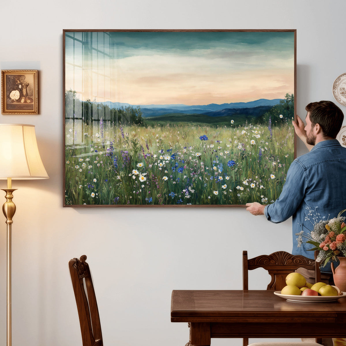 Wildflower Meadow Oil Painting Canvas — Daisy Lavender