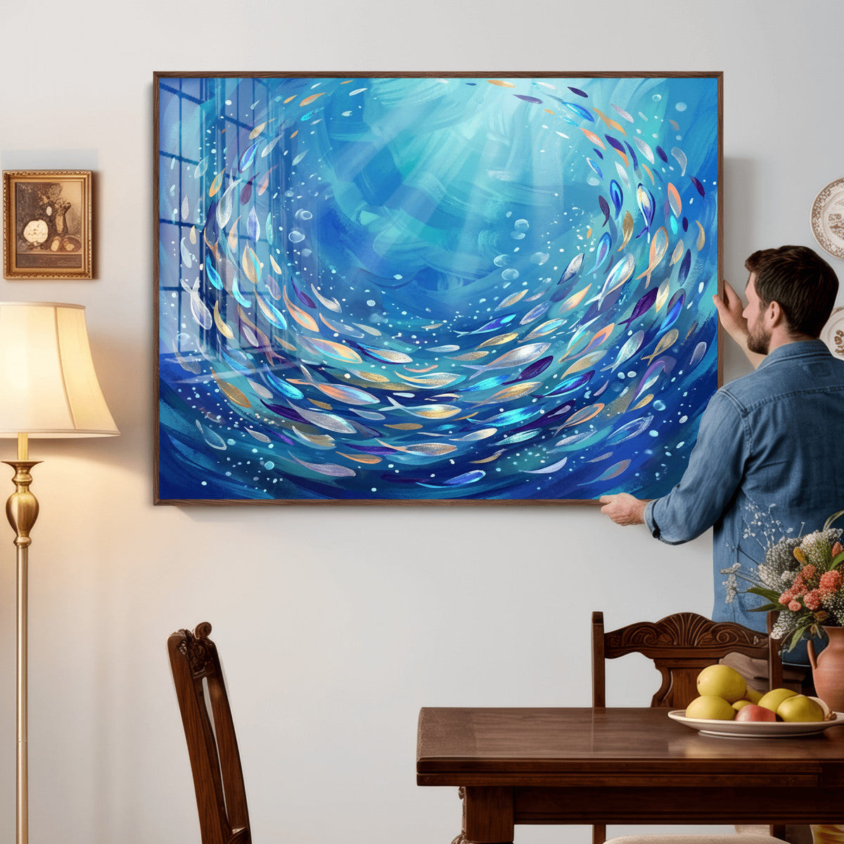 School of Fish Canvas Print | Blue Ocean Underwater Wall Art