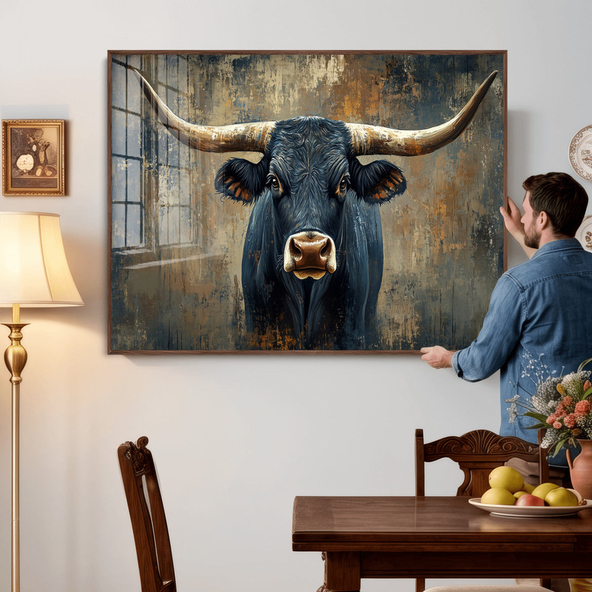 Texas Western Wall Art Canvas Print - Abstract Cow Longhorn