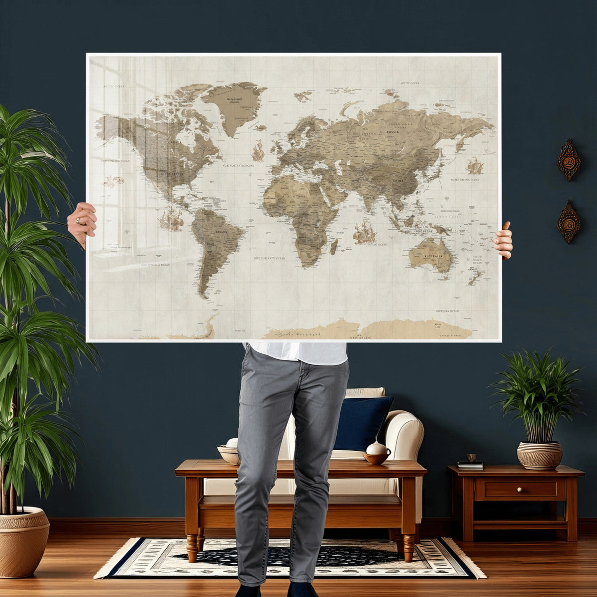 Detailed World Map Wall Art Canvas Print