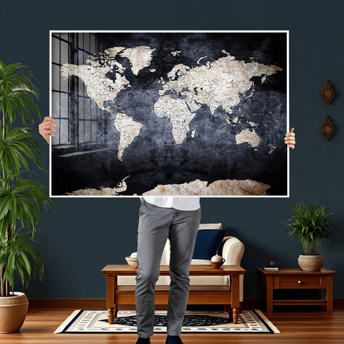 Vintage World Map Canvas Wall Art – Antique Triptych Map