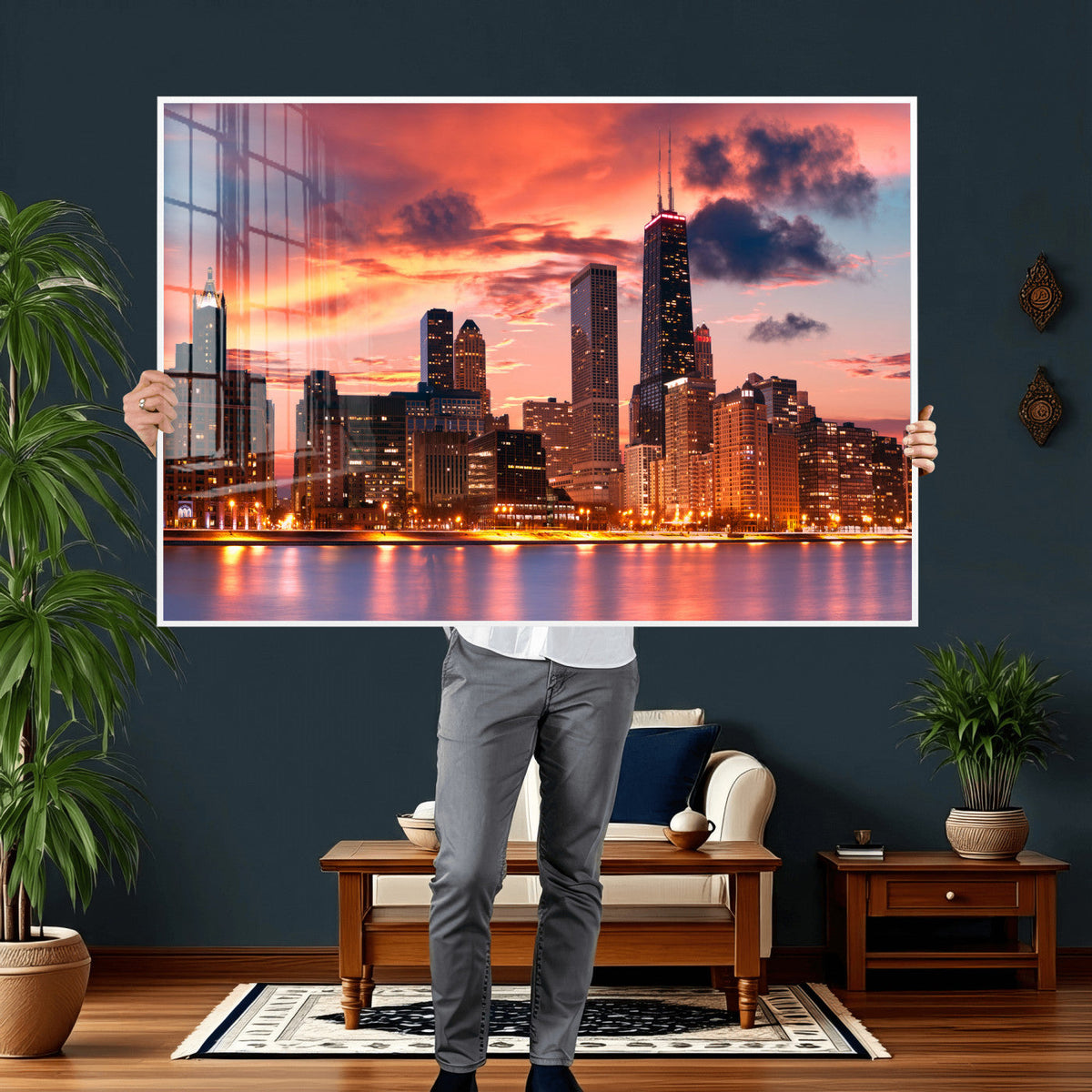 Chicago Wall Art Canvas Print - Chicago City Downtown Night