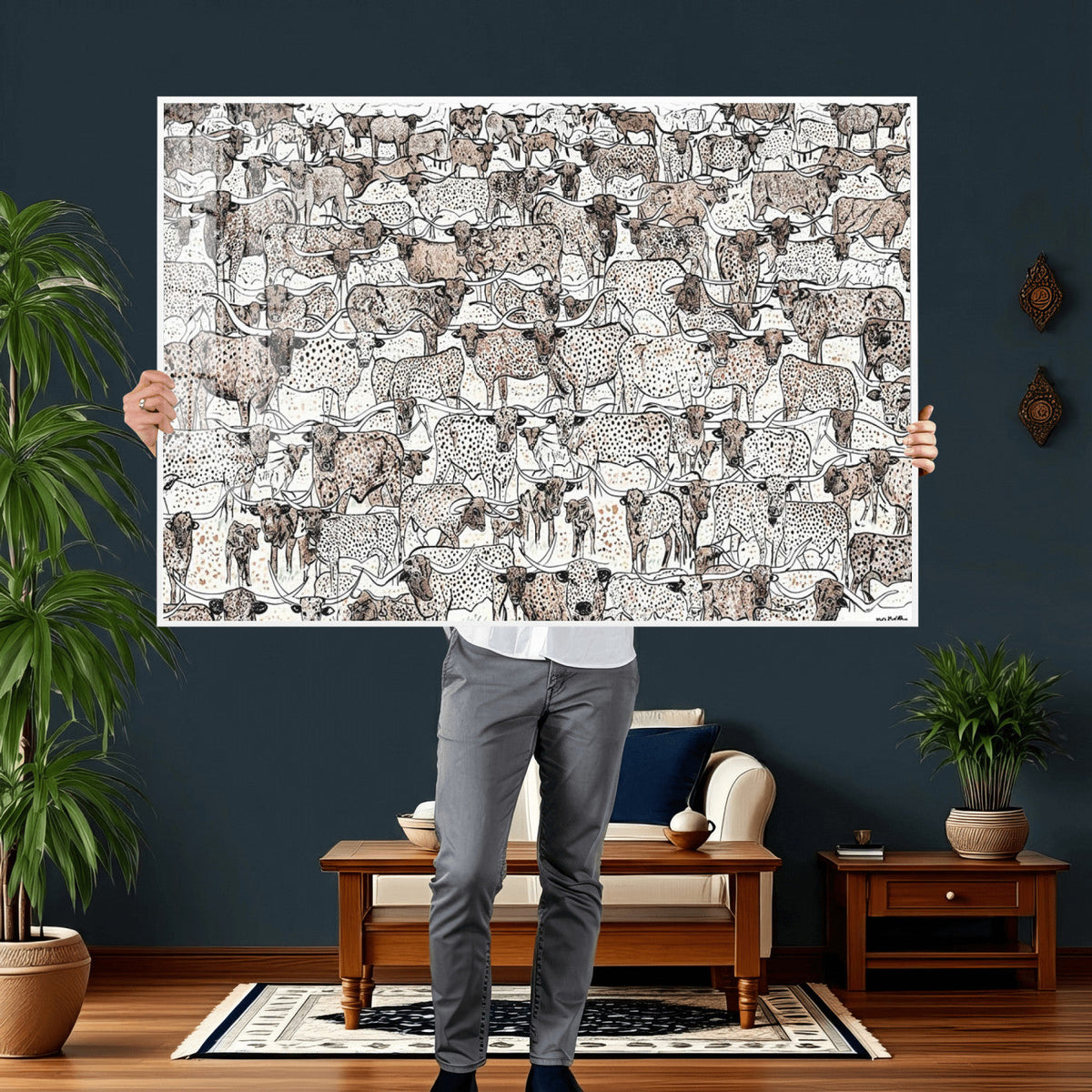 Abstract Texas Cow Wall Art Canvas Print - Farm Longhorn