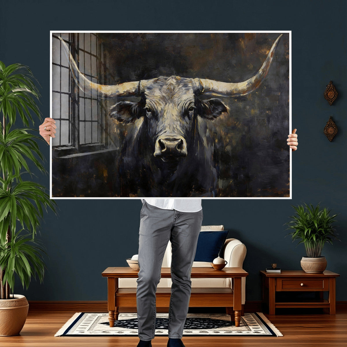 Rustic Longhorn Bull Wall Art Canvas Print – Vintage Western