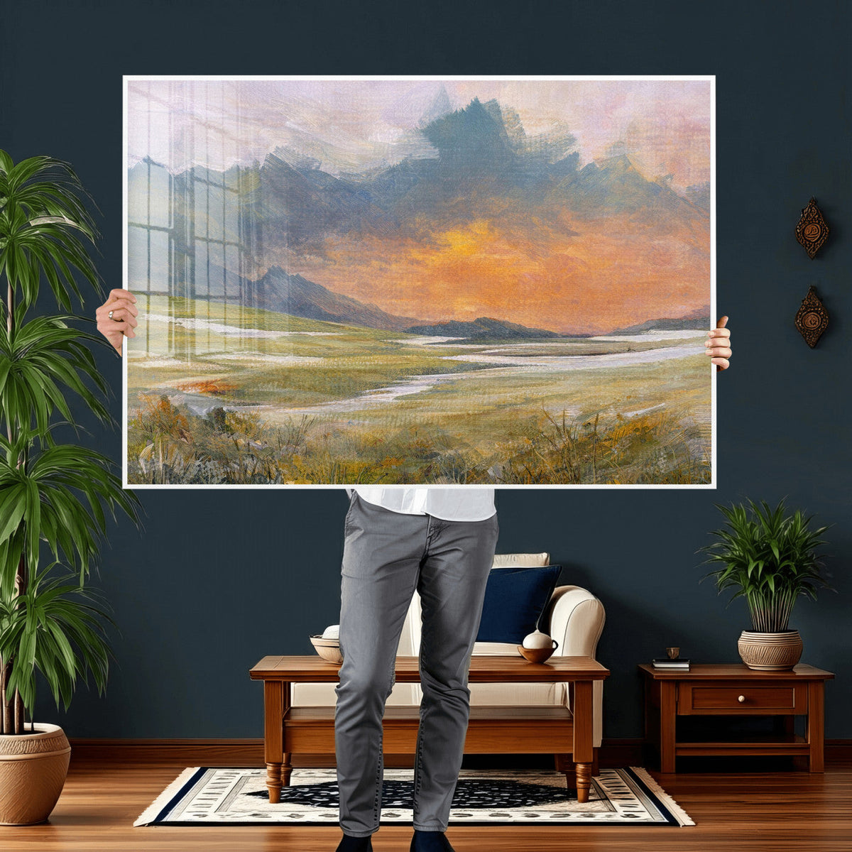Mountain Sunset Wall Art Canvas Print Vintage Landscape