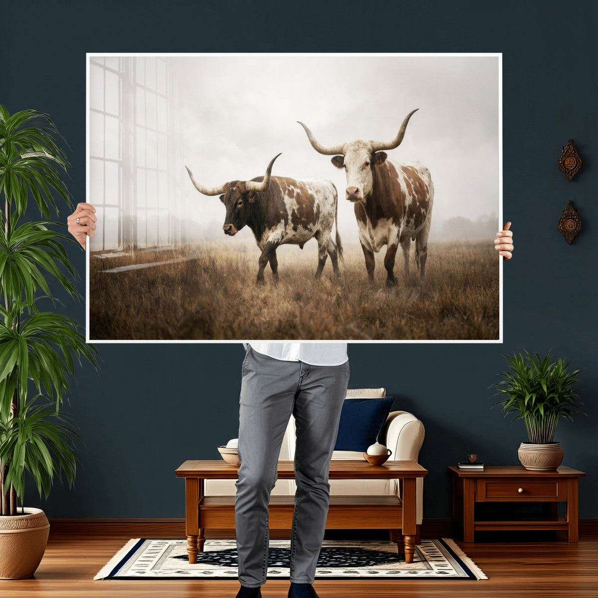 Texas Longhorn Canvas Wall Art Western Bull Desert Moody