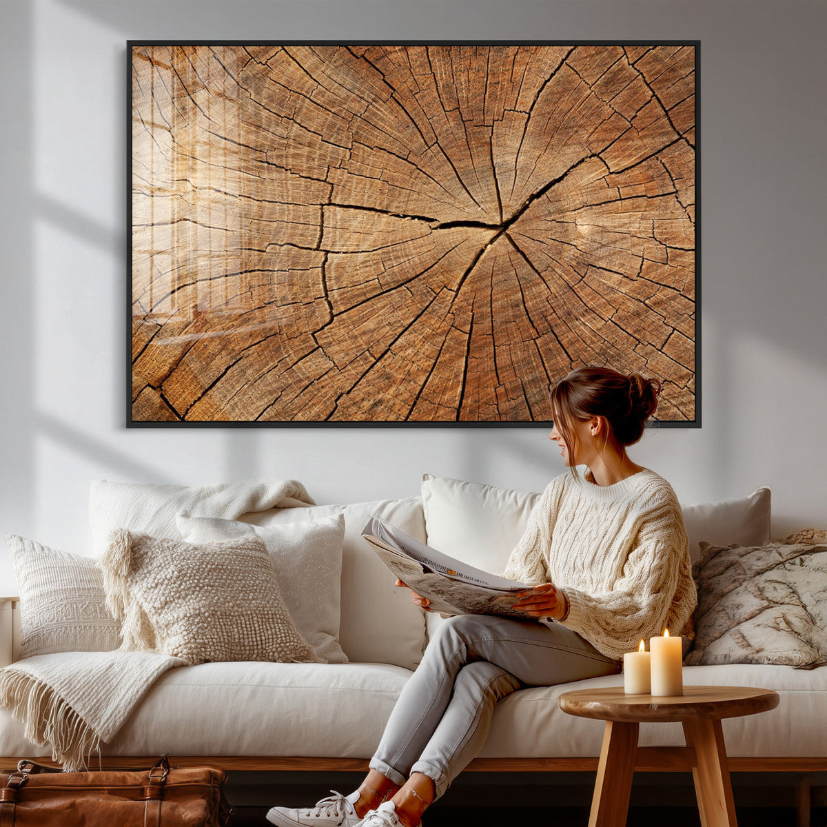 Tree Ring Canvas Art, Rustic Wood Grain Wall Art, Tree Slice