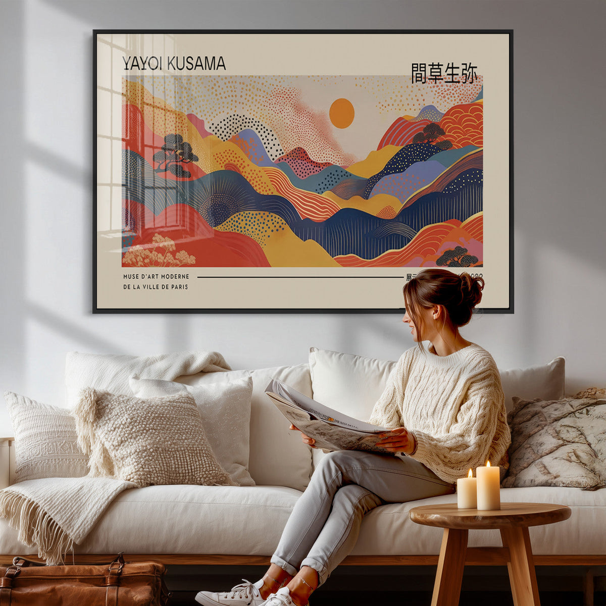 Yayoi Kusama Landscape Canvas Print, Vibrant Floral Mountain
