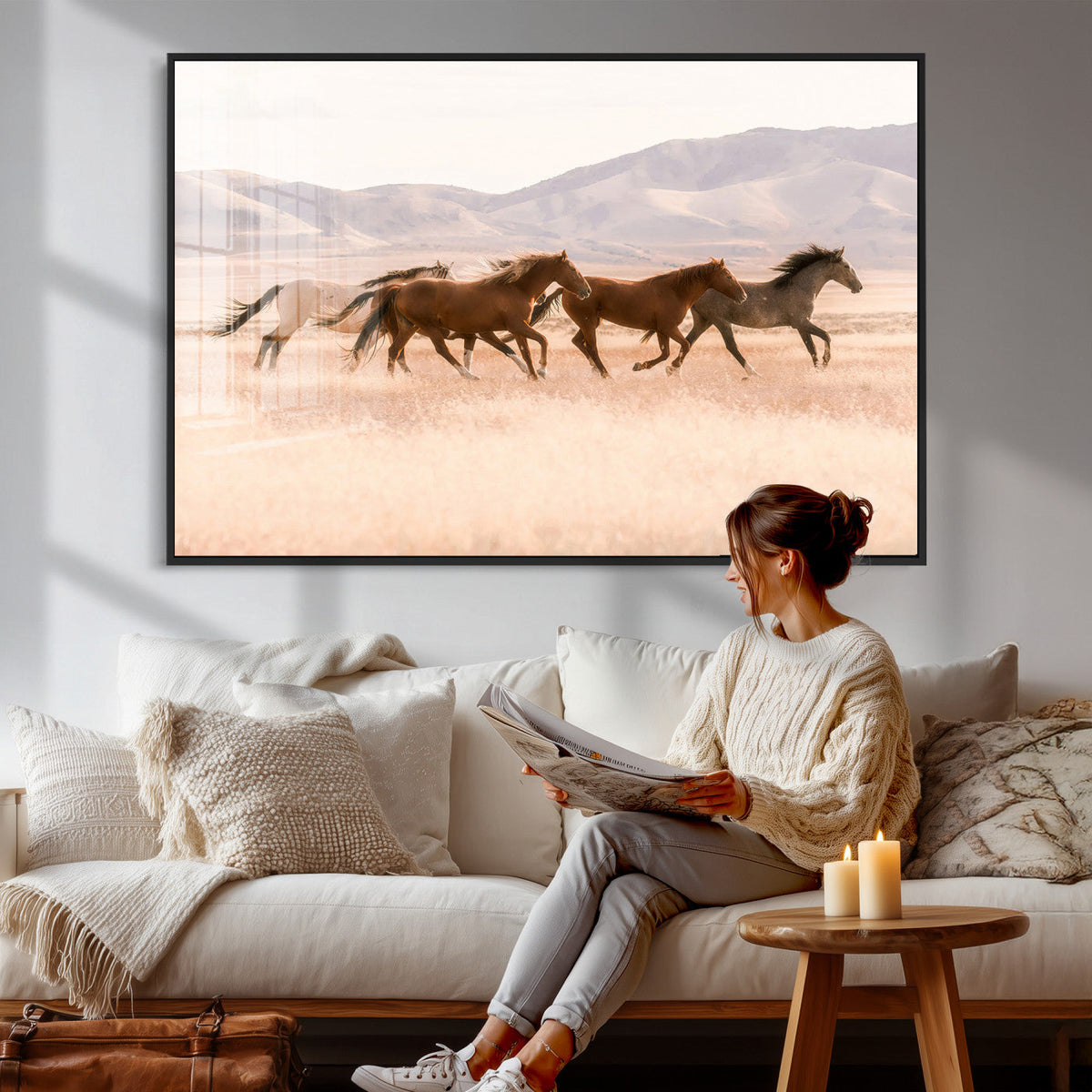 Wild Horse Wall Art Canvas Print – Framed Rustic Western Art