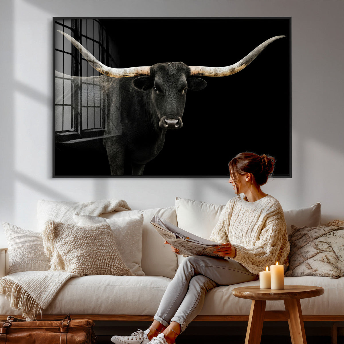 Longhorn Cattle Wall Art Canvas Print – Framed Texas Ranch