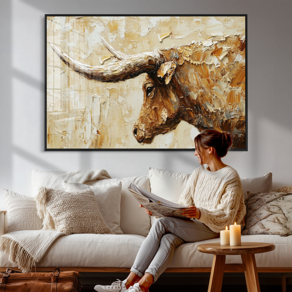 Rustic Longhorn Bull Wall Art Canvas Print – Vintage Western