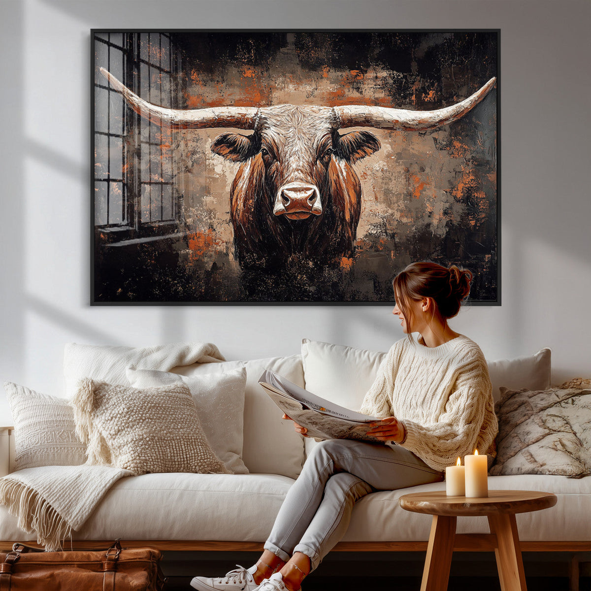 Abstract Longhorn Wall Art Canvas Print – Vintage Western