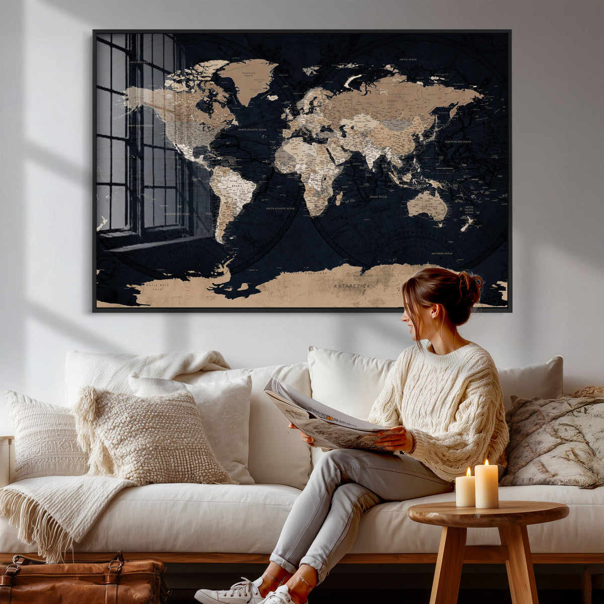 Grunge Wall Art World Map Canvas Print