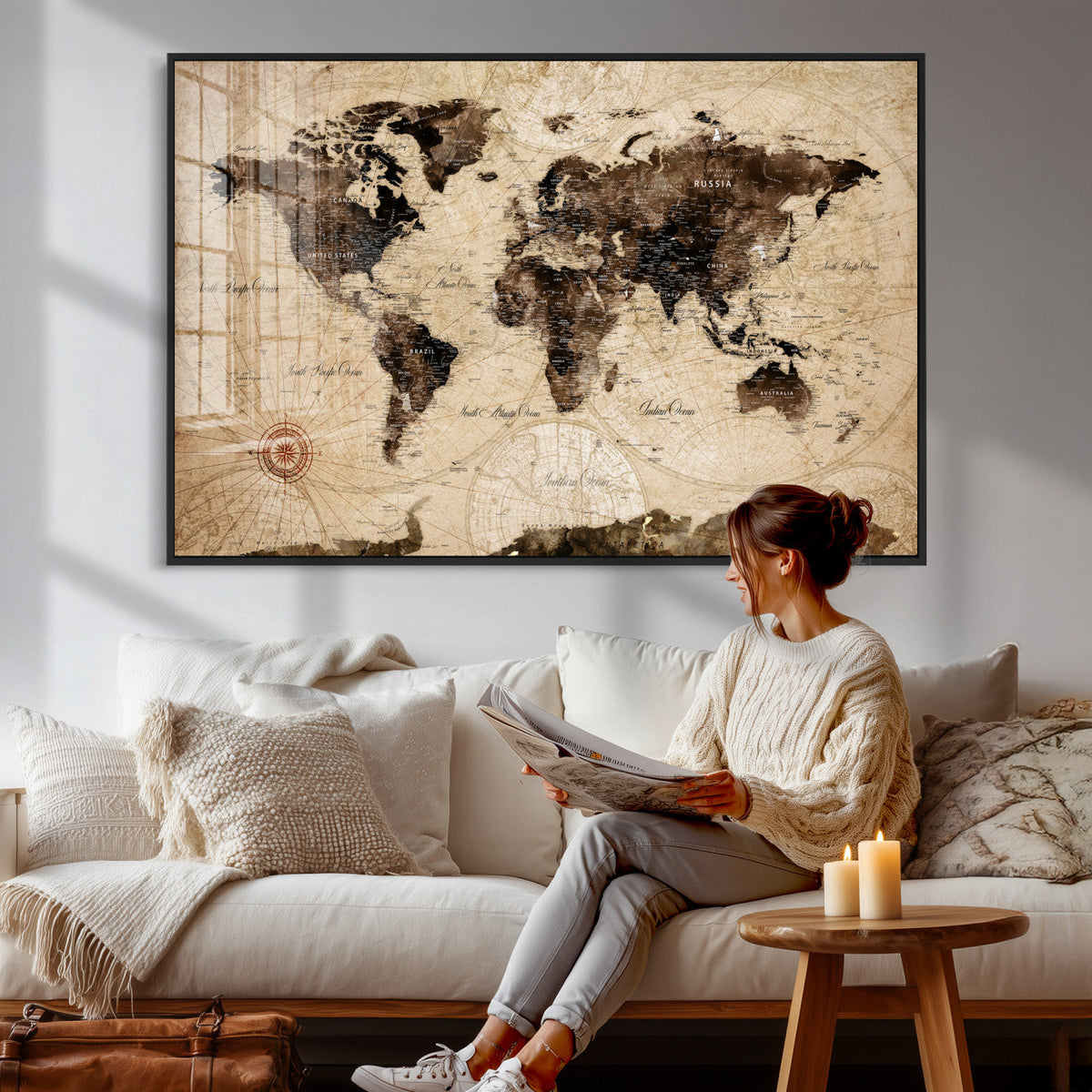 World Map Wall Art Canvas Print