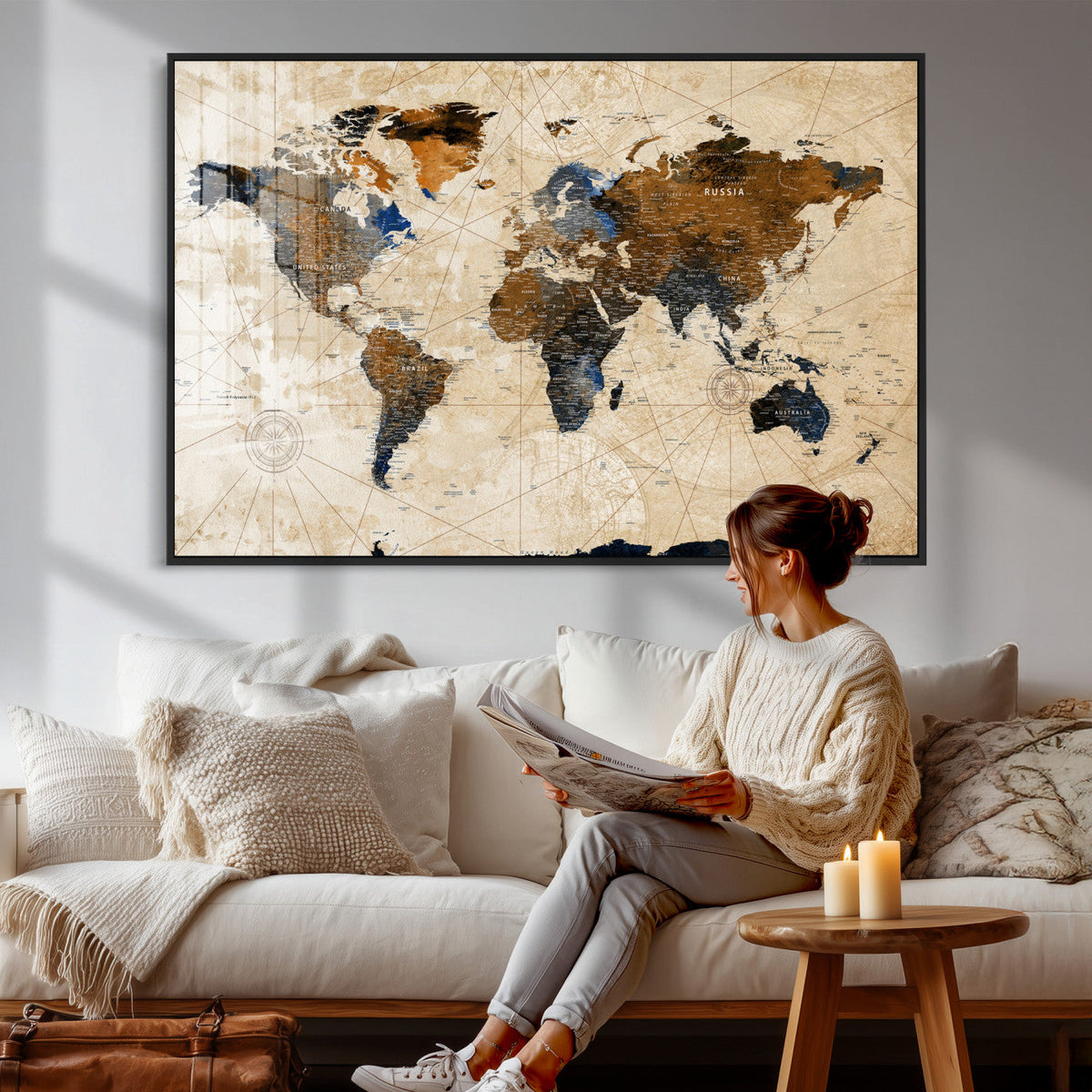 World Map Canvas Print – Framed Travel Map Wall Art for