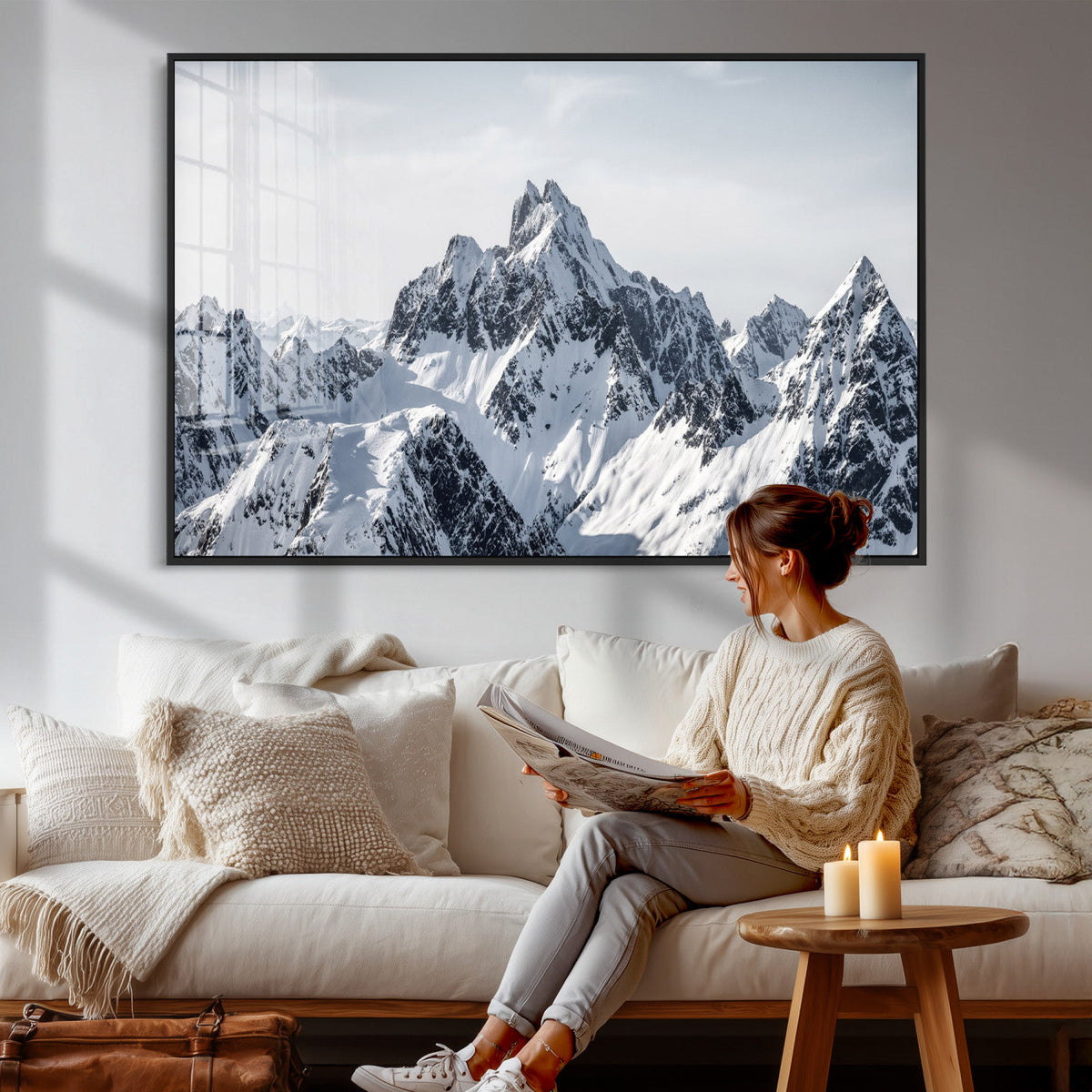 Snowy Mountain Range Canvas Print, Alpine Peaks Landscape
