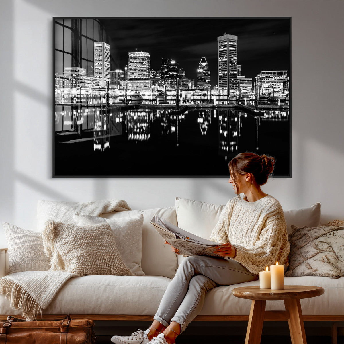 Baltimore Skyline Wall Art Canvas Print, Baltimore Downtown
