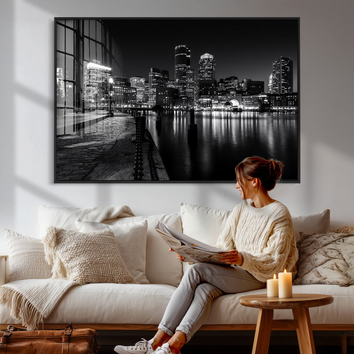 Boston Wall Art Canvas Print, Boston City Downtown Night