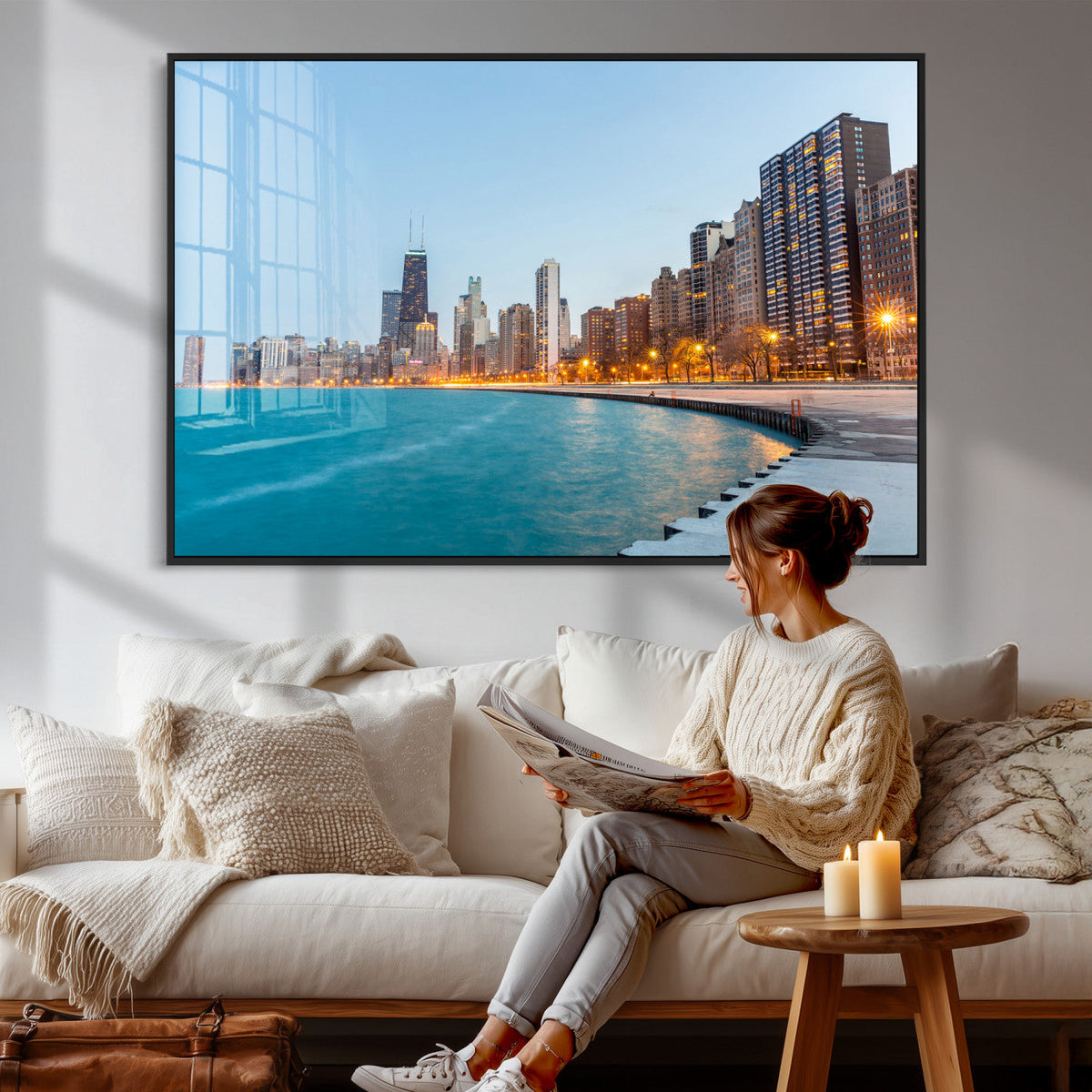 Chicago Wall Art Canvas Print, Chicago City Downtown Night