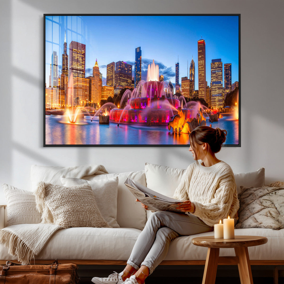 Chicago Wall Art Canvas Print, Chicago City Downtown Night