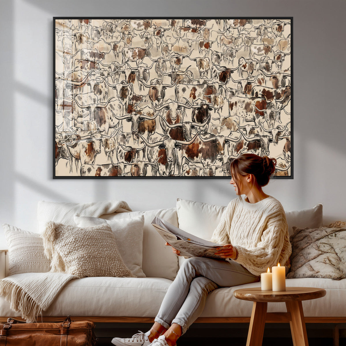 Abstract Longhorn Wall Art Canvas Print - Farm Animal