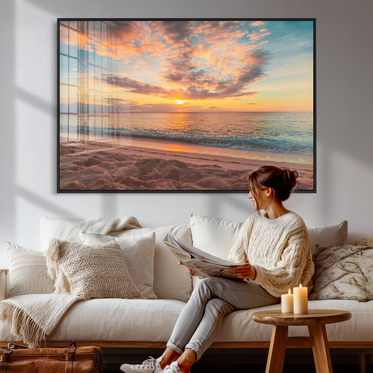 Sunset Beach Wall Art Canvas Print – Soft Coastal
