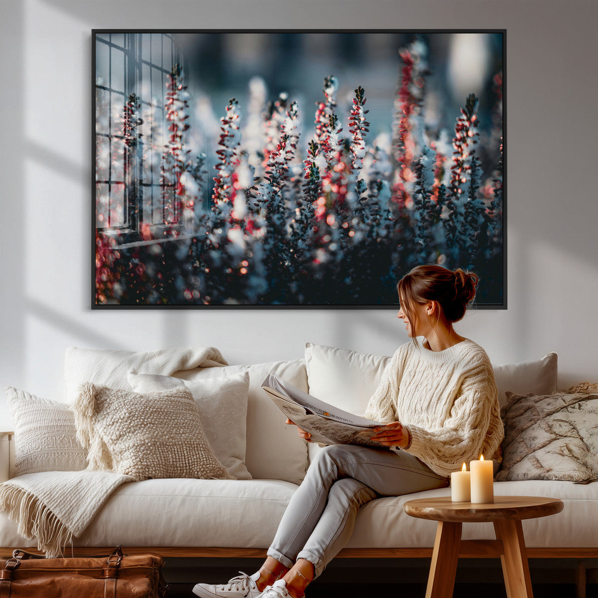 Winter Heather Wall Art Canvas Print, Frosted Floral Nature